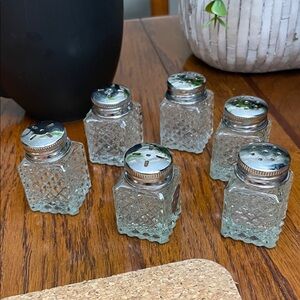Vintage 1990s Small Pressed Glass Salt Pepper Shakers Individual Wedding